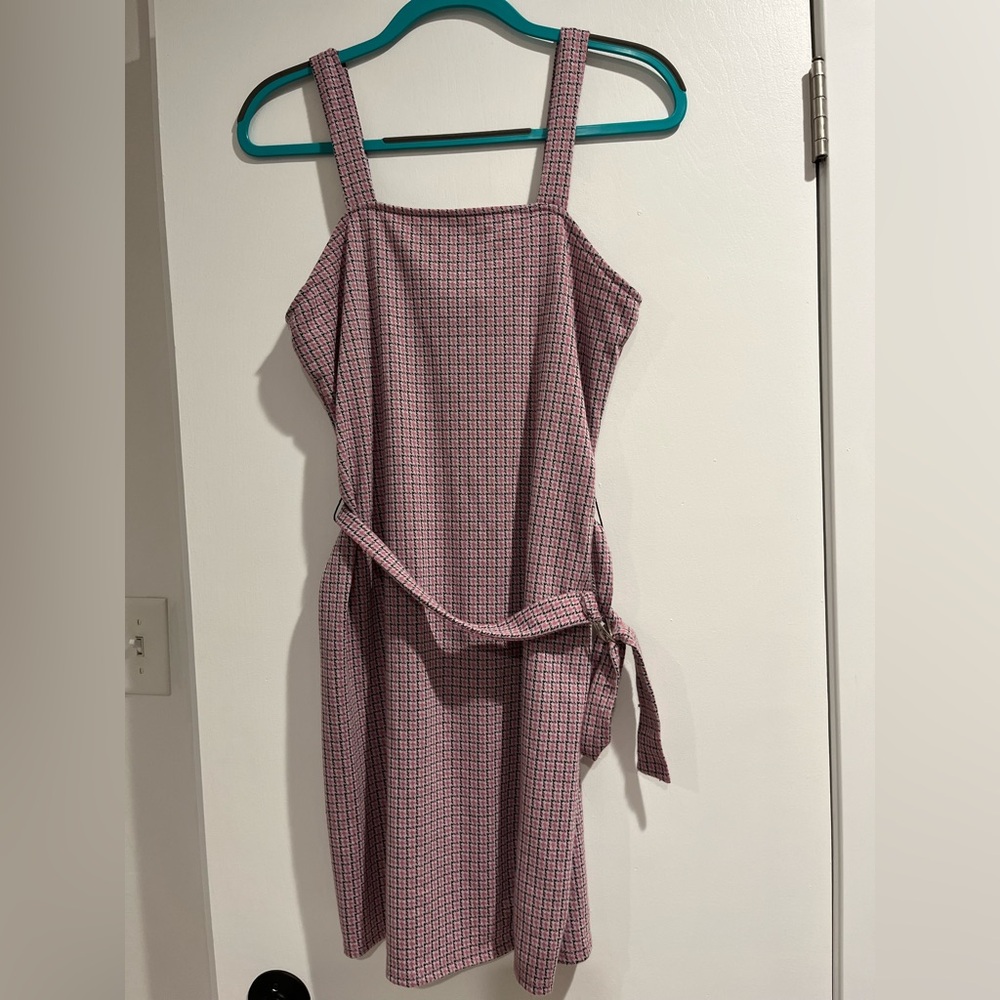 NWT Just Polly Stylish Pink Checkered Mini Dress Size Large